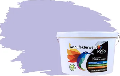 Produktbild von RyFo Colors Bunte Wandfarbe Manufakturweiß Orchidee 10l - weitere Violett Farbtöne und Größen erhältlich, Deckkraft Klasse 1, Nassabrieb Klasse 1