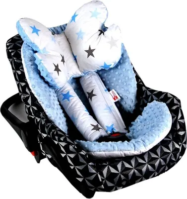 Produktbild von BABYLUX Kinderwagen 3 TLG SITZAUFLAGE Kissen Gurtschoner f. Buggy Autoschale Einlage 4. Blau + Sterne