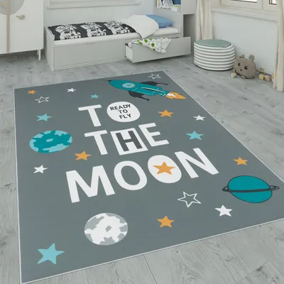 Immagine prodotto di Tappeto per bambini, tappeto per cameretta con motivi a stelle, luna e quadrati Dimensioni 160x230 cm