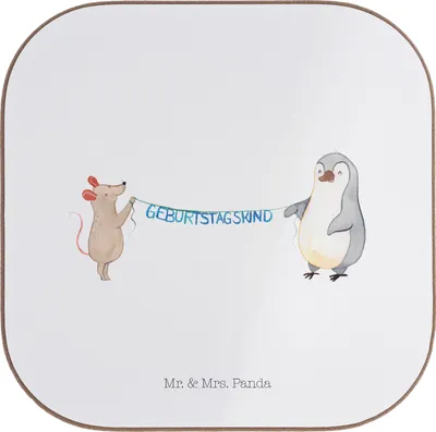 Produktbild von Mr. & Mrs. Panda Tischuntersetzer Maus Pinguin Geburtstag - Weiß - Geschenk, Tassenuntersetzer, Happy Birthday, Untersetzer für Gläser, Coaster, gläseruntersetzer, Tassen