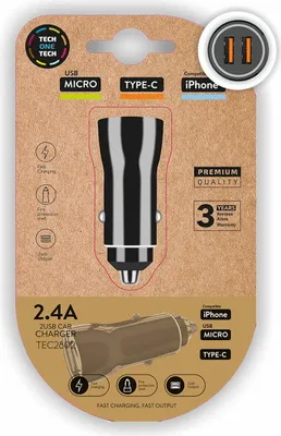 Immagine prodotto di Caricabatterie da auto Tech One Tech TEC2802/ 2xUSB/ 2,4A