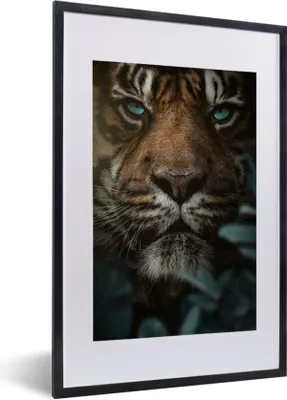 Produktbild von MuchoWow® MuchoWow® Gerahmtes Poster Tiger - Pflanzen - Dschungel 40x60 cm - Poster mit zchwarzem Bilderrahmen - Poster in Rahmen