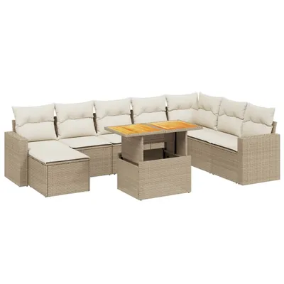 Produktbild von 9-tlg. Garten-Sofagarnitur mit Kissen Beige Poly Rattan