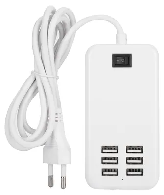 Produktbild von Ladegerät-Adapter, 6 Anschlüsse, 30 W, USB-Desktop-Schnellladestation, Hub 100-240 V, EU-Stecker