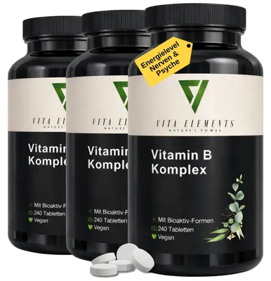 Immagine prodotto di Compresse di complesso vitaminico B, 240 compresse, vegane, con forme bioattive, per il supporto energetico, prodotto in laboratorio