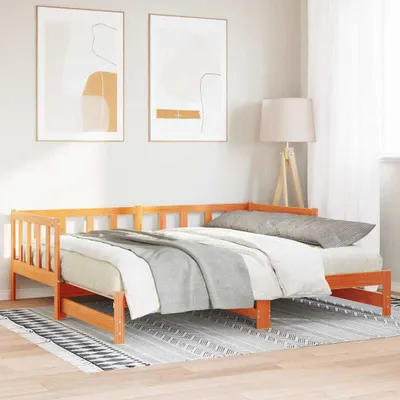 Obrázek produktu pro Maison Exclusive – denní postel s vysouvacím lůžkem, voskově hnědá, 203,5 x 184 x 66 cm