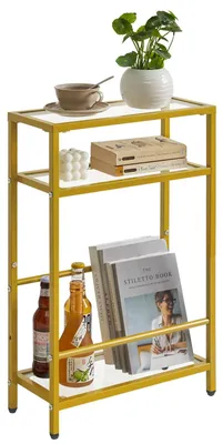 Image de Table de chevet - Table d'appoint - Table basse en verre - Cadre doré - 35,3 x 29,2 x 55,9 cm