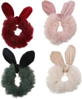 Produktbild von 4 Stück elastische Haargummis mit Plüschschleifen für Mädchen, niedliche Haaraccessoires für verschiedene Anlässe und Hochzeiten