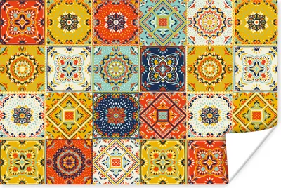 Produktbild von MuchoWow® Poster Vintage - Blumen - Muster - Weiß - Orange 90x60 cm - Schlafzimmer