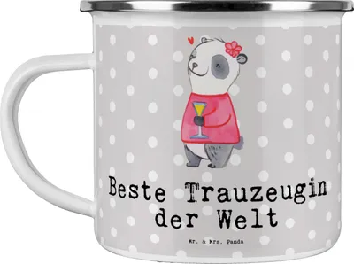 Produktbild von Mr. & Mrs. Panda Teetasse Panda Beste Trauzeugin der Welt - Grau Pastell - Geschenk, Dankeschön, Kirche, becher emaille, Pott, Teebecher, Tasse, Geschenkidee, Haferl
