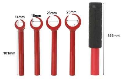 Obrázek produktu pro Sada klíčů na dveřní panty – nástroj na seřizování pantů – 4dílná – 14/18/23/25 mm – přesná sada – vyměnitelné hlavice – pro kov