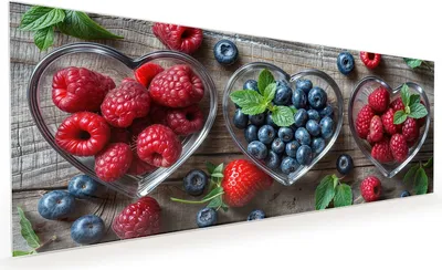 Produktbild von Küchenrückwand Spritzschutz Glas mit Motiv Herzschalen Beeren 40 x 40 cm