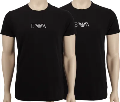 Produktbild von Emporio Armani Herren T-Shirts Kurzarm Crew-Neck Baumwolle Stretch 111267-CC715 2er Pack,L, 07320 Schwarz