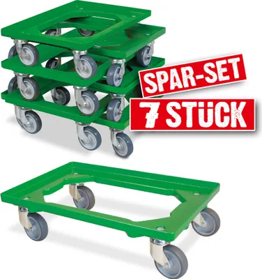 Produktbild von 7x Logistikroller/Kistenroller für Behälter 600 x 400 mm, Tragkraft 250 kg, grün