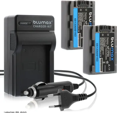 Produktbild von 2x Akku + Lader für Sony NP-FP50 NP-FP51 DCR-30 DCR-DVD103  HDR-HC3  700 mAh