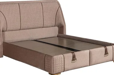 Produktbild von Elegantes Bett mit Matratze in Beige aus Textil und Edelstahl