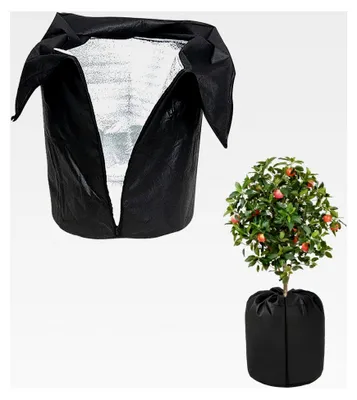 Produktbild von 2 Stück Winterhaube für Pflanzen, Thermo Topfschutz 40 x 50 cm, mit Zugband für den Winterschutz von Kübelpflanzen, Aluminiumfolie (Schwarz)