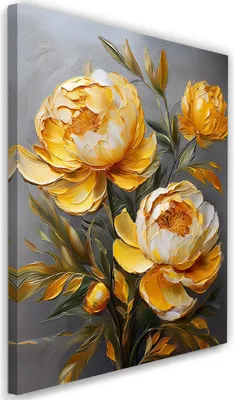 Produktbild von Leinwandbild Gelbe Pfingstrose Gemalte Blume 40x60 Feeby Gelb bild für die wand bereit zum aufhängen