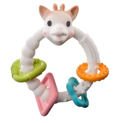 Produktbild von So'Pure - Geschenkset Beißring Colo'rings / 2 Bälle + 2 Würfel / Naturkautschuk
