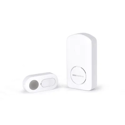 A white wireless doorbell transmitter and receiver are shown on a white background.