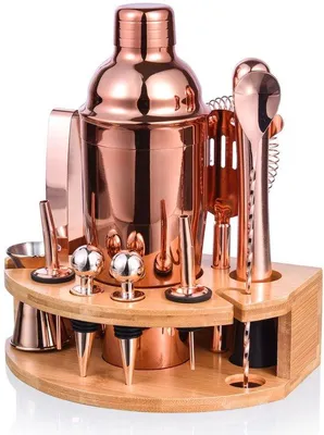 Productafbeelding van Unyqoos® Cocktailshaker-set, 12-delig – 750 ml shaker, roestvrij staal SS304, halvemaanvormige bamboestandaard, vaatwasmachinebestendig