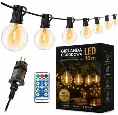 Produktbild von LED Lichterkette Garten 15m 25 Glühbirnen mit Fernbedienung Außenbeleuchtung