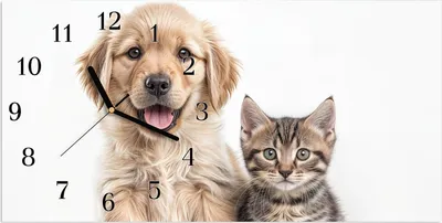 Produktbild von Wanduhr aus Glas mit Motiv Hund und Katze- 60 x 30 cm - inkl. Aufhängesystem