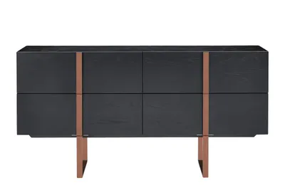Produktbild von Hudson H02 Kommode, Schwarz, 180x43x90 cm, Soft-Close, Edelstahlbeine