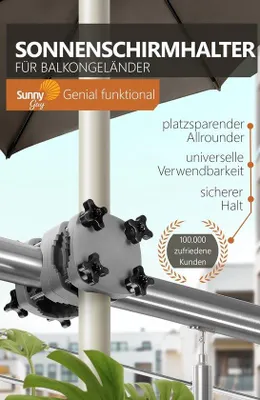 Image de Support de parasol de balcon pour balustrade - rectangulaire jusqu'à 210 x 150 cm, rond jusqu'à 270 cm - support de parasol de balcon compact