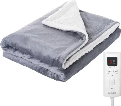 Produktbild von Elektrische Heizdecke - Wärmeüberwurf 130x180 cm - 9 Heizstufen - 5 h Abschaltautomatik - Maschinenwaschbar - Flanell - EU Stecker - Grau