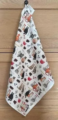 Productafbeelding van Keukenhanddoek van katoen met kattenmotief, 45 x 65 cm