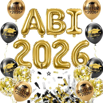 Productafbeelding van Folieballon ABI 2026, zwart en goud, met confetti. Ideaal voor een afstudeerfeest. Decoratie