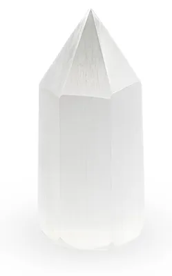 Produktbild von Selenit Kristallprisma 10cm Edelstein Hexagon mit Spitze Quarzkristall Deko