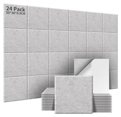 Produktbild von Akustikpaneele Selbstklebend - 24 Stück - Schallabsorbierend Hohe Dichte - Akustische Wanddekoration - 30x30x0.9cm - Silbergrau - Schallisolierung
