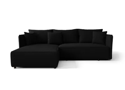 Produktbild von Ecksofa mit Schlaffunktion und Bettkasten ROCKY Sofa L-Form, Polsterecke, Eckcouch, Wohnlandschaft - Schwarz Cordstoff PS135 Ottomane Universal