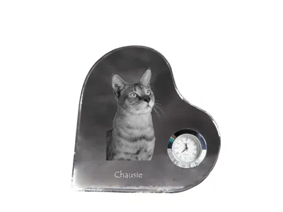 Produktbild von Chausie - Kristalluhr mit Katzenbild, Herzregal-Uhr, personalisierte Standuhr von Art-Dog.