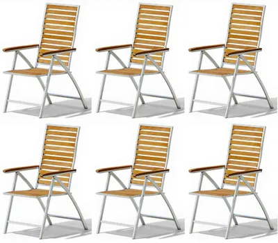 Produktbild von 6 Stk ALEOS. Hochlehner aus Edelstahl mit A-Grade TEAK Holz, Multipositionssessel Teakhochlehner Teakstuhl Gartenstuhl Gartensessel Klappstuhl - klappbar - Rückenlehne 5-fach verstellbar NASSAU