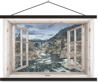 Produktbild von MuchoWow® Textilposter Aussicht - Brücke - Wasser 150x100 cm mit schwarzem Rahmen - Schlafzimmer