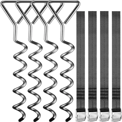 Produktbild von MONZANA® 4 Bodenanker Trampolin 42,5cm 5 Windungen 900kg Verstellbare Gurte Rostfrei Sicherung Set Erdanker Befestigung Pavillon Gartenhaus Schaukel
