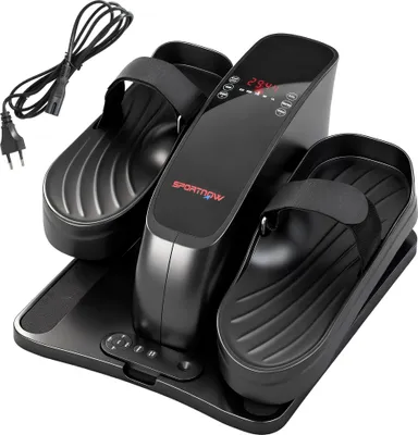 A black SPORTNOW mini ellipsentrainer is shown from a slightly elevated angle on a black base.