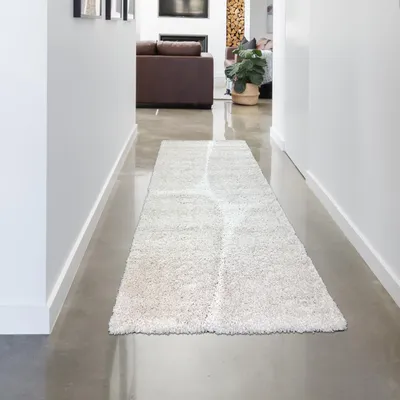 Image de Tapis moelleux à poils longs, facile d'entretien, motif moderne en 3D, crème Taille - 80 x 300 cm