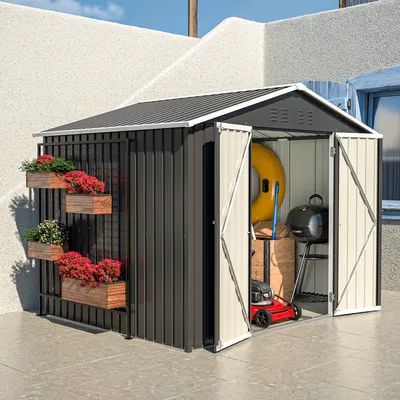 Produktbild von Geräteschuppen Gerätehaus XXL mit Fundament Satteldach Metall Schuppen Pultdach 9m³ Anthrazit