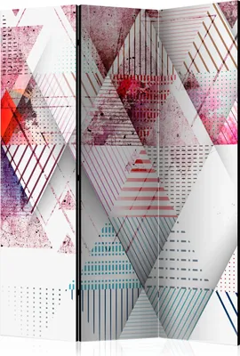Produktbild von 3-teiliger Doppelseitiger Vlies Paravent - Triangular World 135x172 cm Muster f-A-0685-z-b