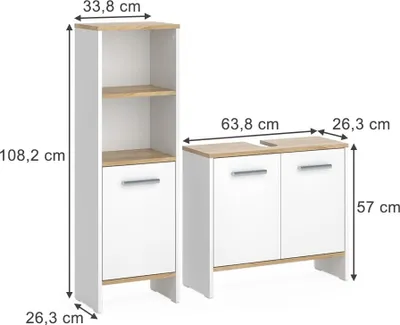 Produktbild von Vicco Badezimmermöbel-Set Karli, 2 Teile, Weiß/Goldkraft Eiche