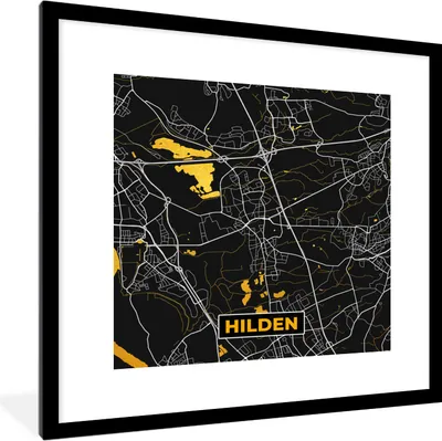 Produktbild von MuchoWow® Gerahmtes Poster Gold - Deutschland - Karte - Stadtplan - Hilden 40x40 cm - Poster mit Schwarzem Bilderrahmen Wandposter Rahmen Foto Bilder - Poster - Plakat im Rahmen