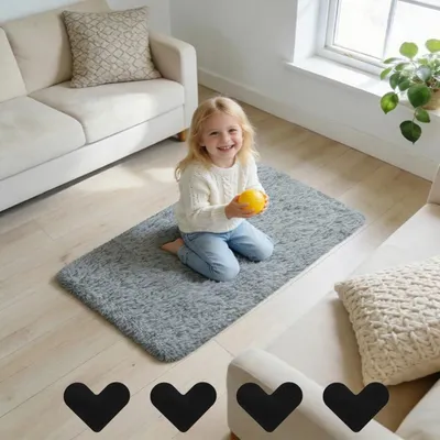 Produktbild von Hochflor Flauschiger Teppich 50x80 cm mit Antirutschaufklebern