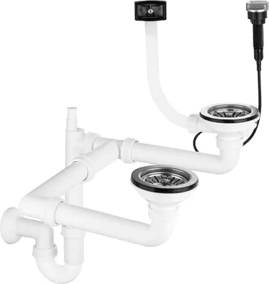 Produktbild von Ablaufgarnitur Spüle 2 Becken ø11,5 Doppel Siphon Siebkorb Abfluss Küche Chrom Automatischer Siphon