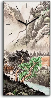 Produktbild von Dekor Leinwand Uhr Wandbilder 30x60 Chinesische Landschaft AquarellMalerei - schwarze Hände