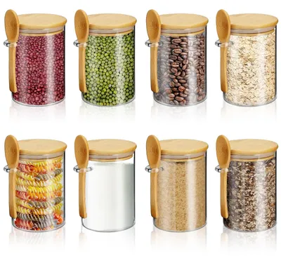 Immagine prodotto di Omgoods - Set di 8 barattoli in vetro con coperchi ermetici e cucchiaini