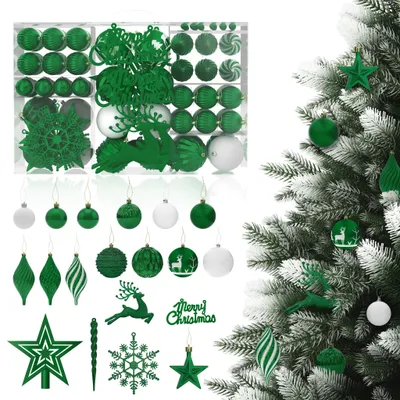 Produktbild von YZNAHRE Weihnachtskugeln Grün 108er Set Christbaumschmuck Weihnachtsdeko Plastik inkl. Christbaumkugeln, Stern, Reh Schneeflocke Weihnachtsdekoration Weihnachtsschmuck